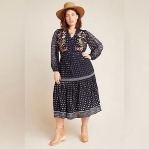 Anthropologie Maeve Cassidy Embroidered Midi Dress Size 12